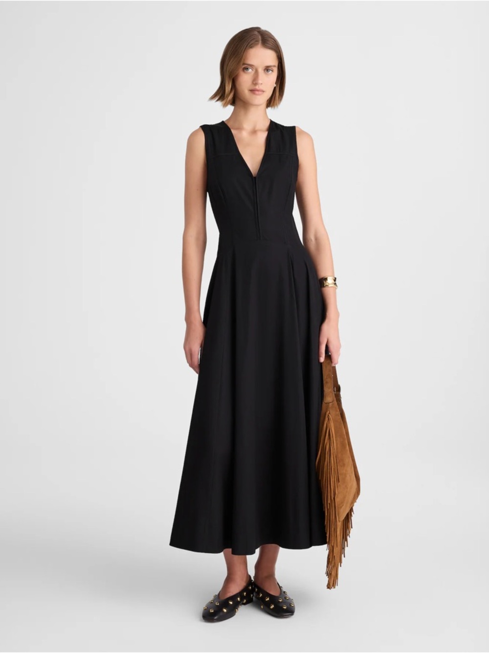 Madewell Sleeveless V-Neck Circle Midi Dress Size 0 Jet Black
